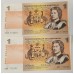 AUSTRALIA 1968 . ONE 1 DOLLAR BANKNOTES . COOMBS/RANDALL . CONSEC PAIR . FIRST PREFIX AGE